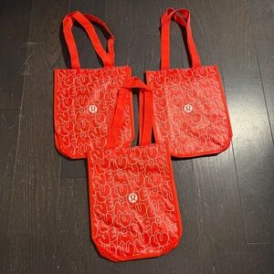 NEW lululemon x3 small reusable collectible tote bags limited edition red white